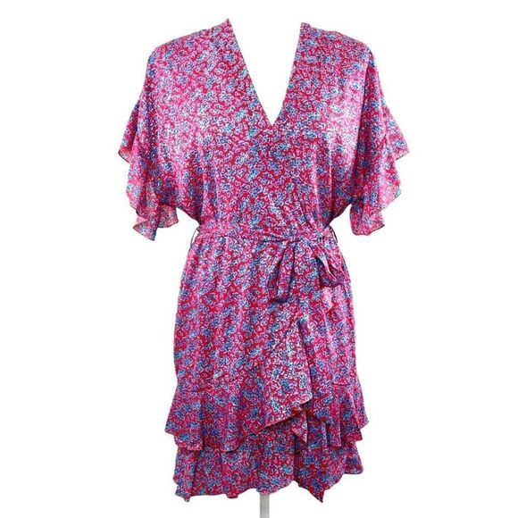 NEW Anthropologie Sabina Musayev Liri faux wrap floral ruffle dress Sz S‎ barbie - Picture 1 of 9